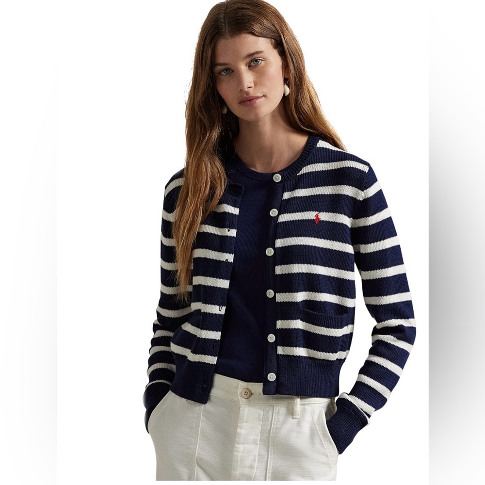 Polo Ralph Lauren striped cotton crewneck cardigan NWOT XL